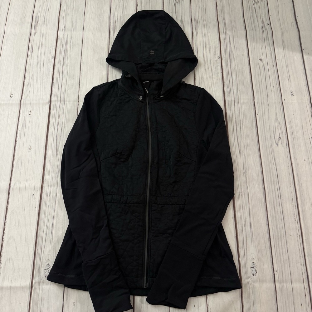 Sweaty Betty Womens Black Quilted Hooded Jacket UK‎ M US 6 8 Zip Activewear
